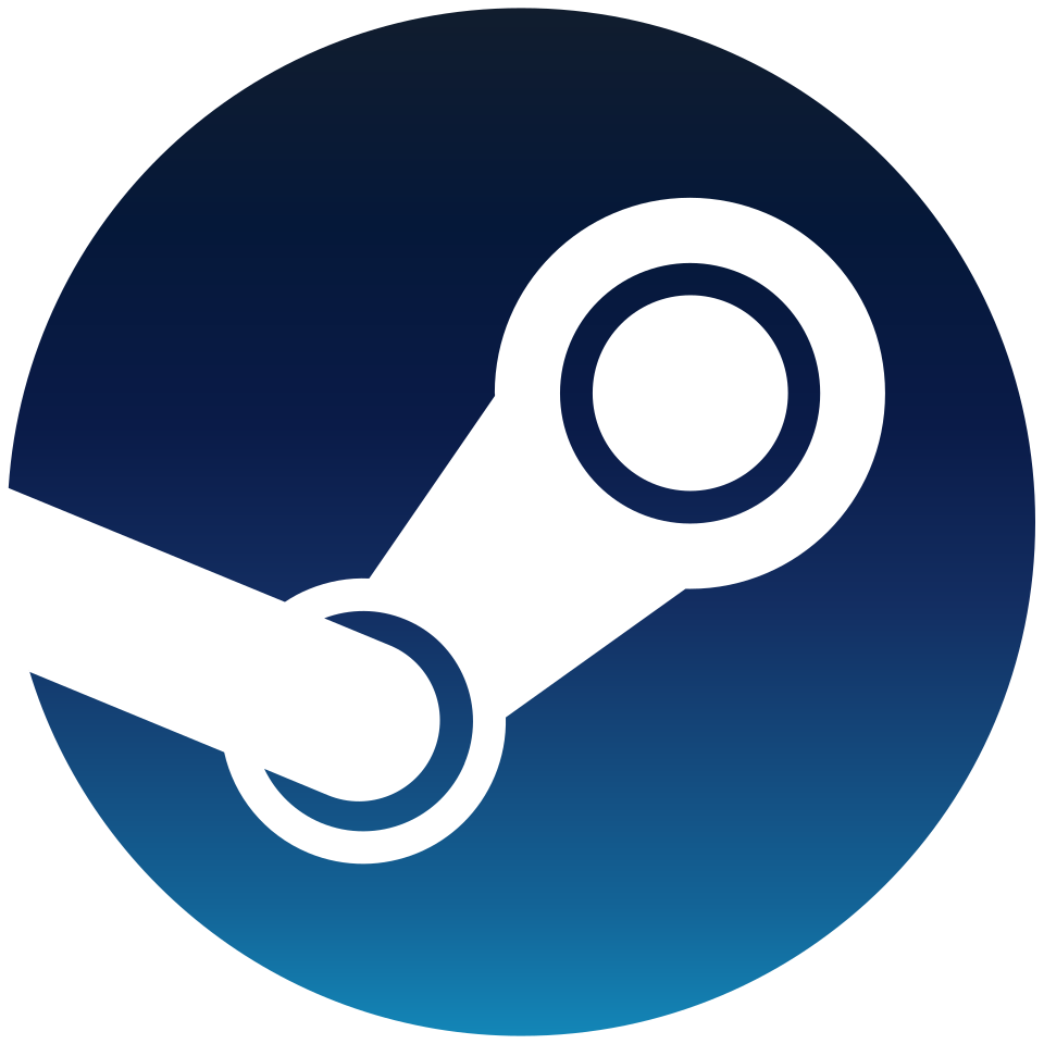 Logo de Steam, un piston stylisé blanc dans un cercle sombre.